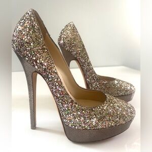 AUTHENTIC JIMMY CHOO GLITER PLATFORM HEELS